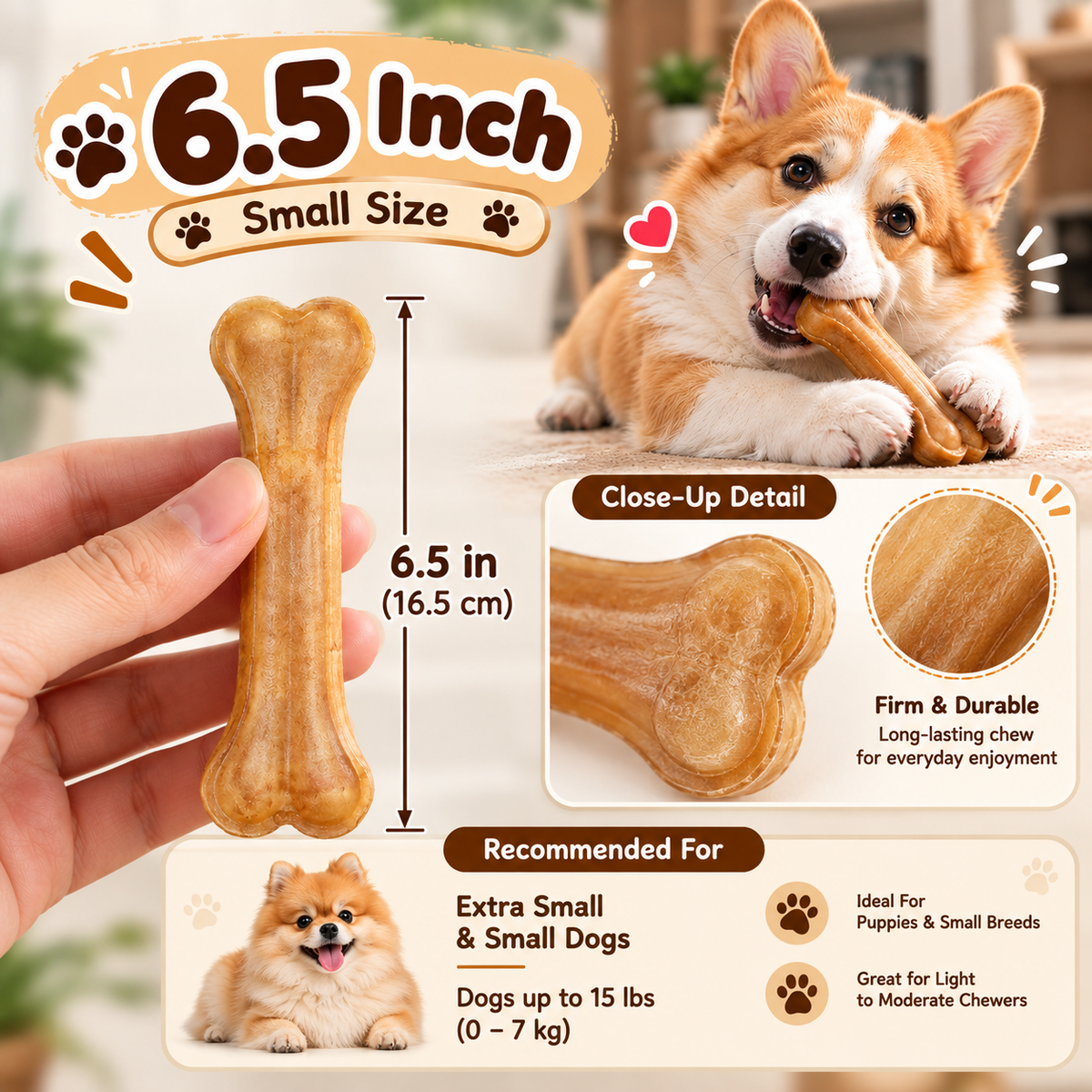 Chew bones made from natural buffalo hide for dogs – A durable chew product that helps protect dental health